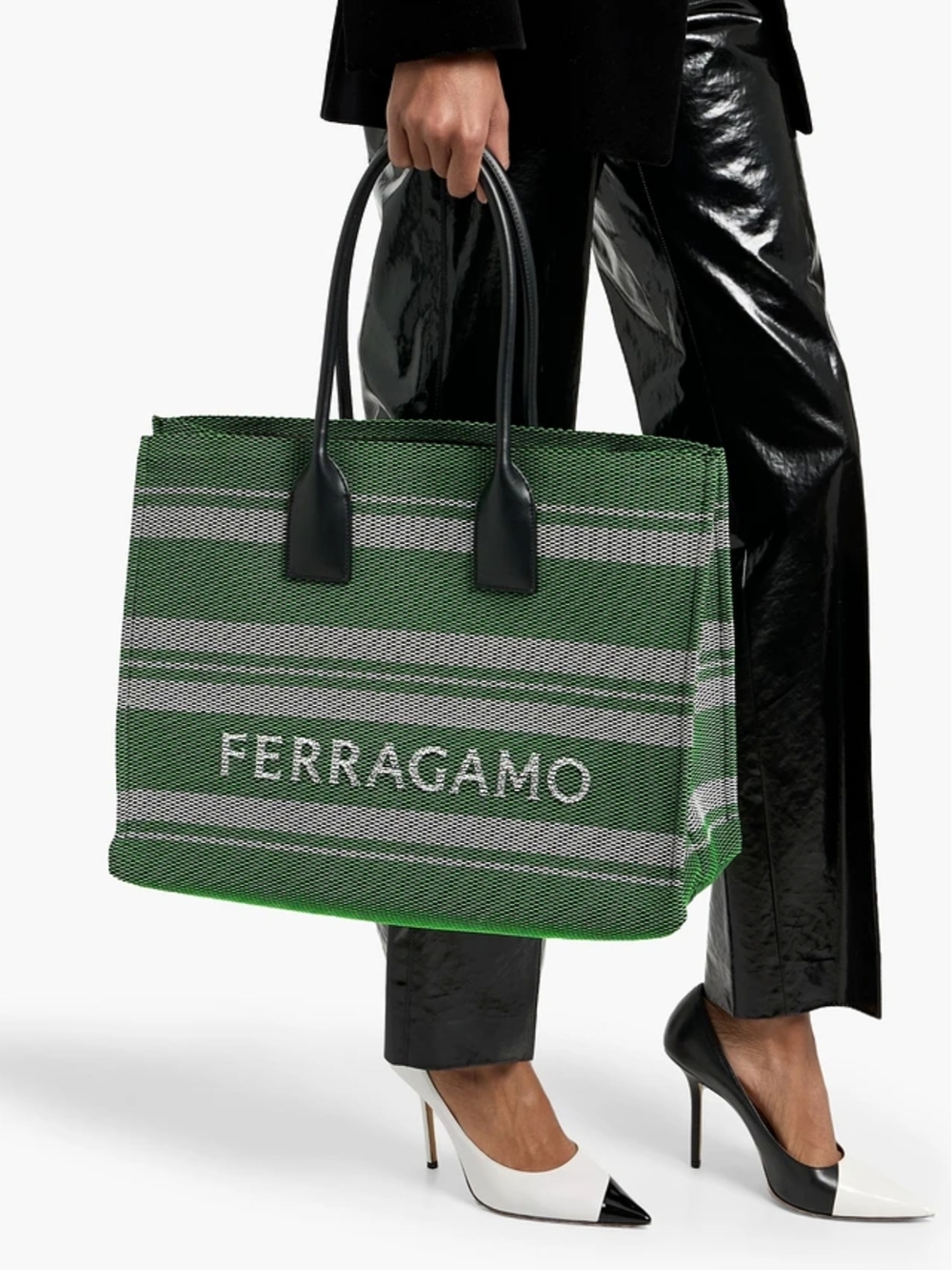 Salvatore Ferragamo Designer Shopper Bag Large Purse Green Leather Tote Italy